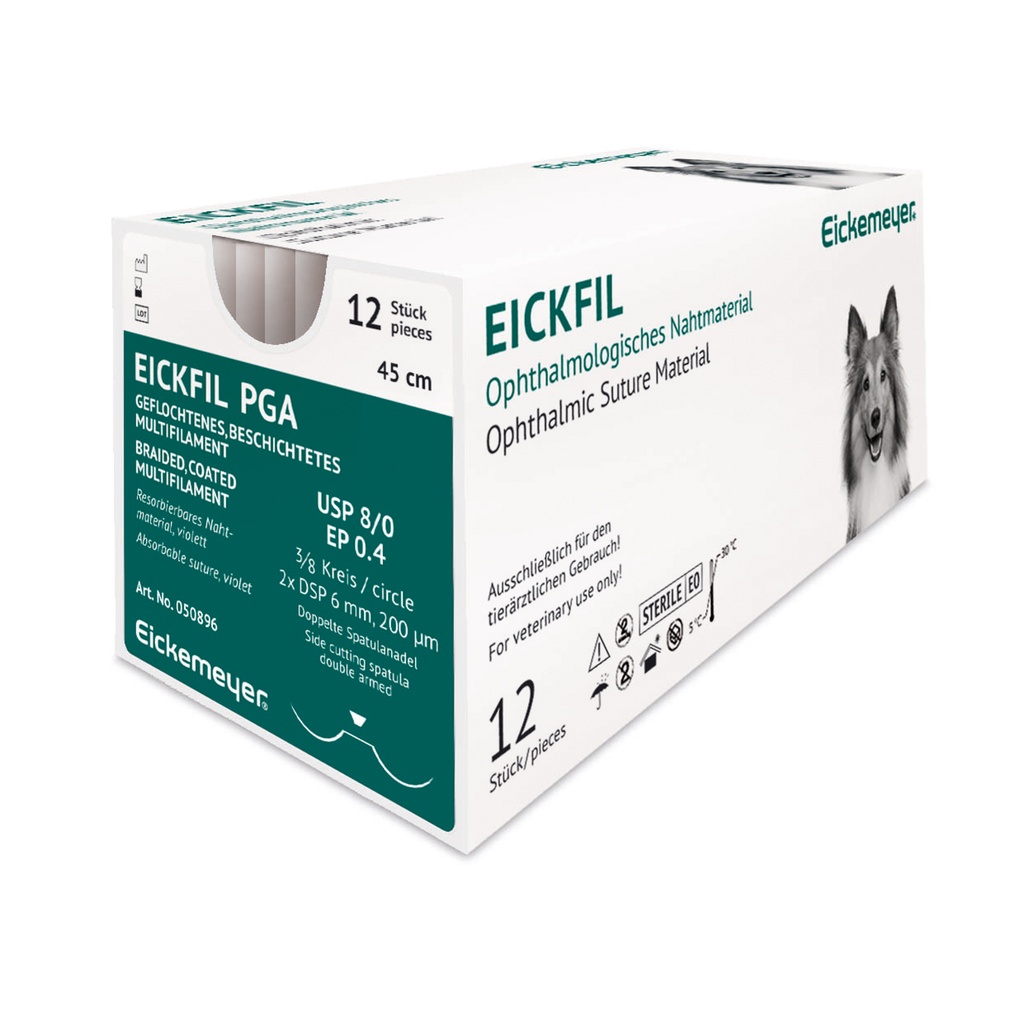 EICKFIL PGA, USP 8/0, EP 0.4, 3/8 circ. 2xDSP 6 mm 200 µm, Doppelte Spatulanadel 