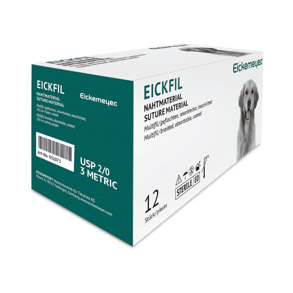 EICKFIL Spezialfaden, USP 2/0, 3 metric (Polyglactin), Länge 2,5 m violett, Packung mit 12 Stück