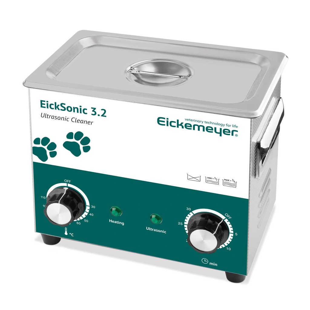 EickSonic 3.2 Ultraschallreiniger mit Heizung, Wanneninhalt: 3,2 Liter inkl. Edelstahldeckel und Siebkorb